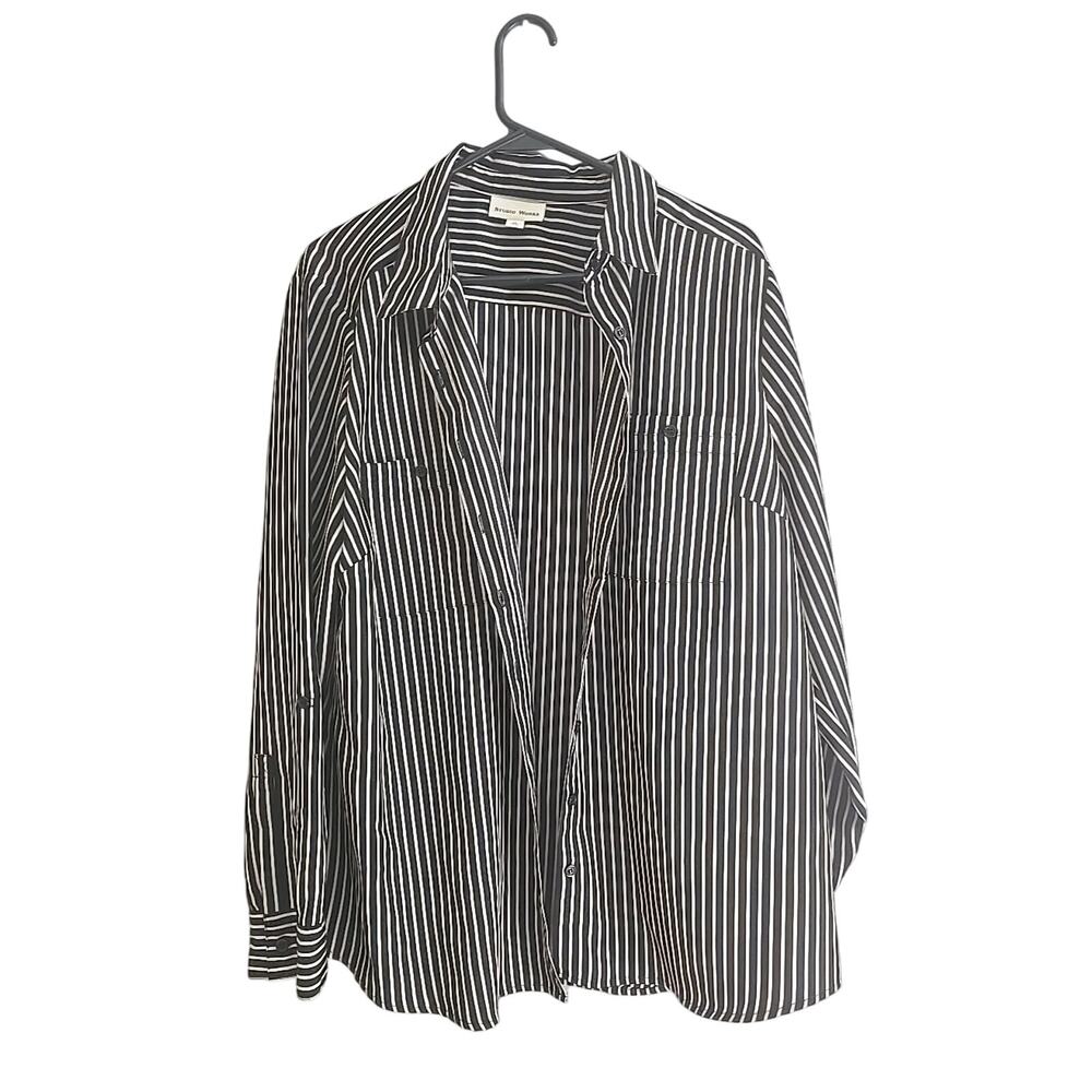 Studio Works Black Striped Pockets Long Sleeve‎ Button Down Shirt Womans Size XL